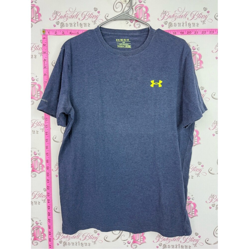 Under Armour Men's Navy Heather Short Sleeve Tee with Neon green Yellow Logo